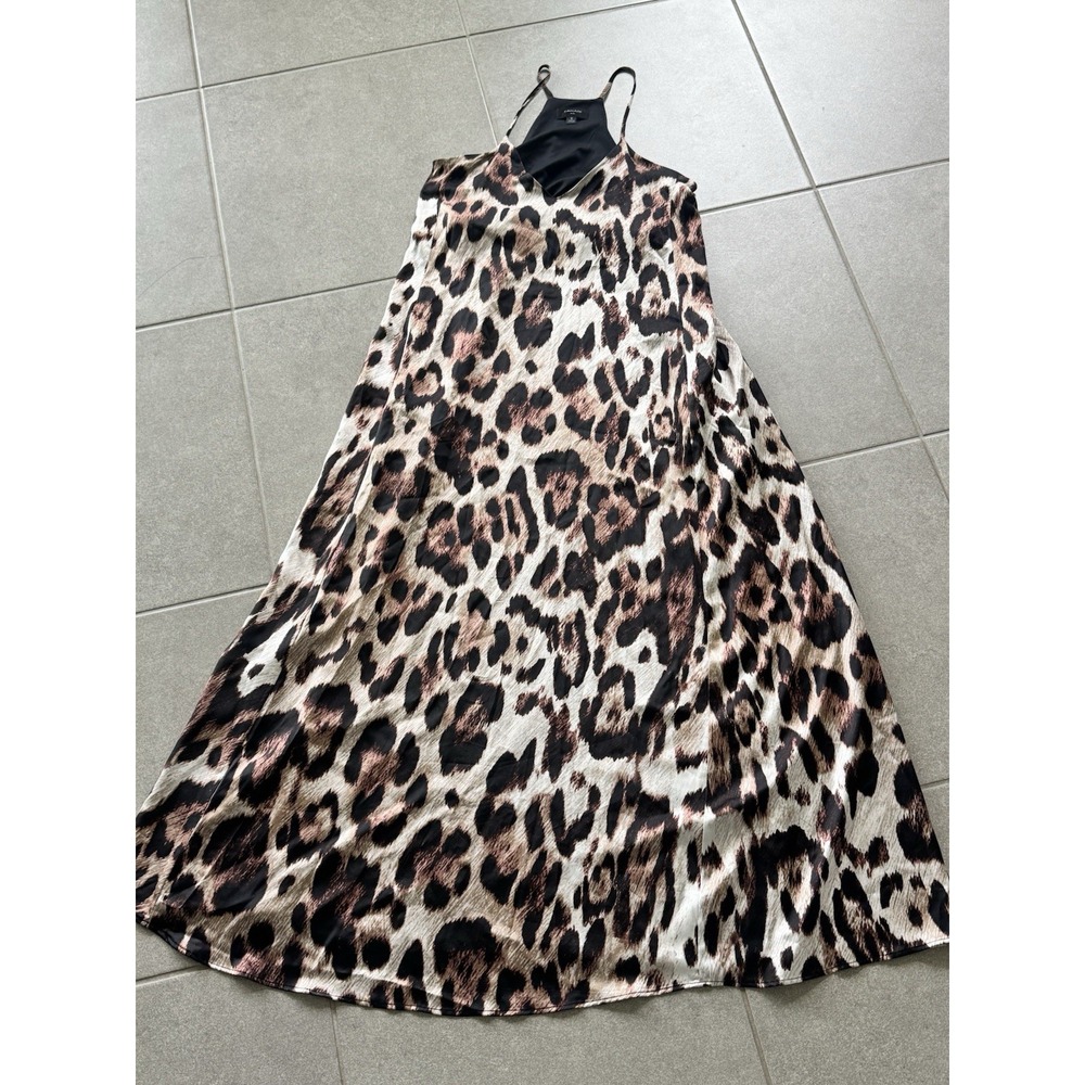 Tahari Women's S Leopard Print Maxi Dress Spaghetti Strap V Neck Animal
